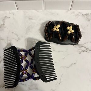 Elegant Beaded Hair Comb Clip - Black and Brown